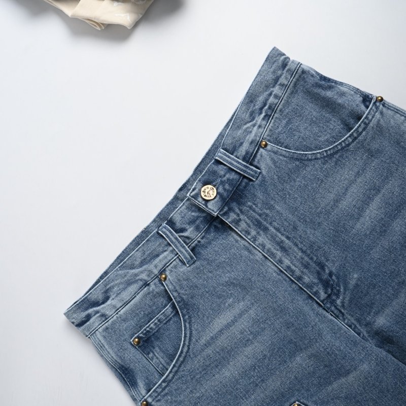 Blue Denim Shorts with Monogram Print view
