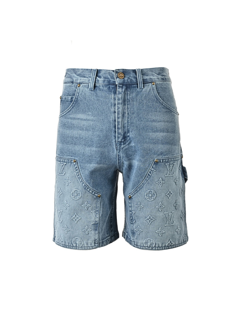 Blue Denim Shorts with Monogram Print view