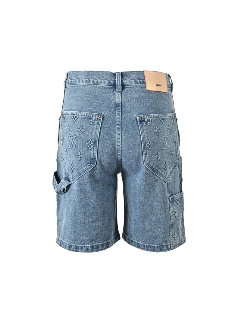Blue Denim Shorts with Monogram Print view