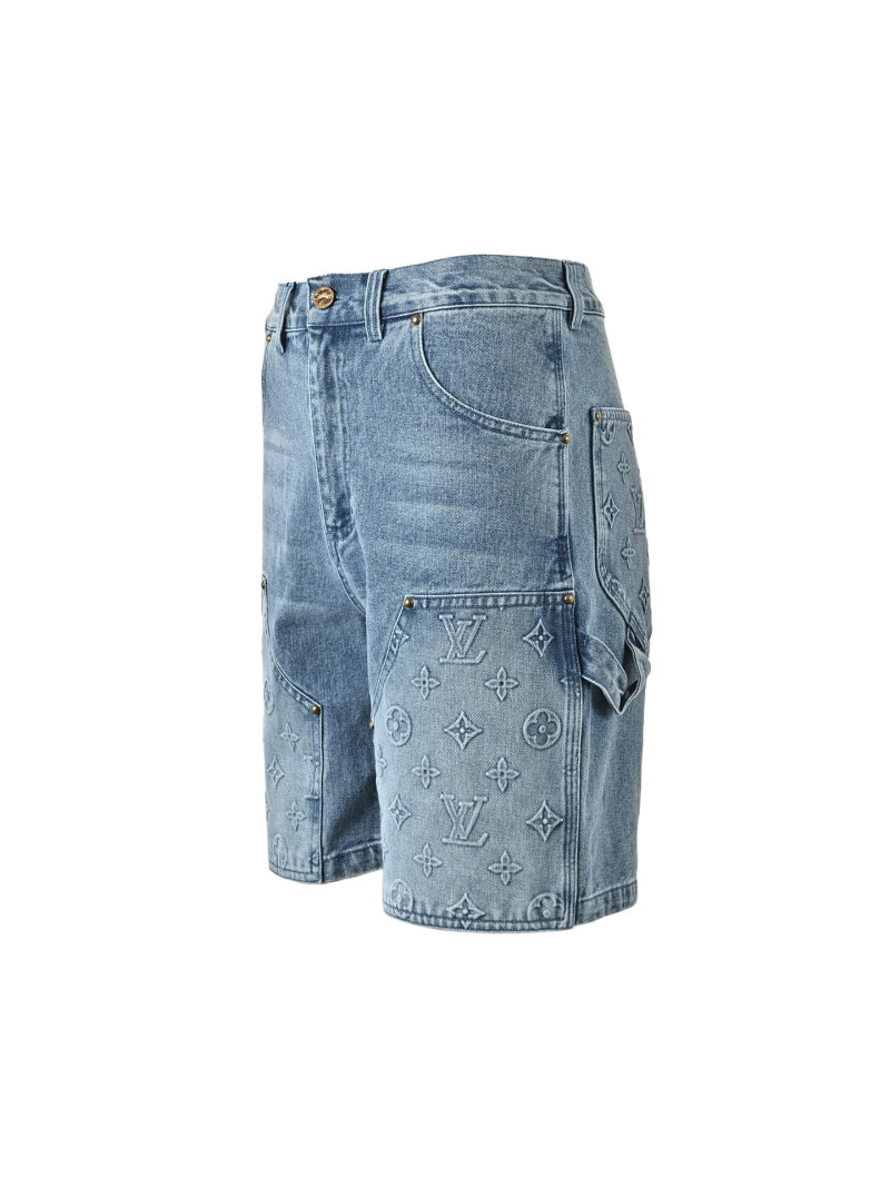 Blue Denim Shorts with Monogram Print view