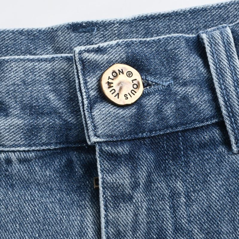 Blue Denim Shorts with Monogram Print view