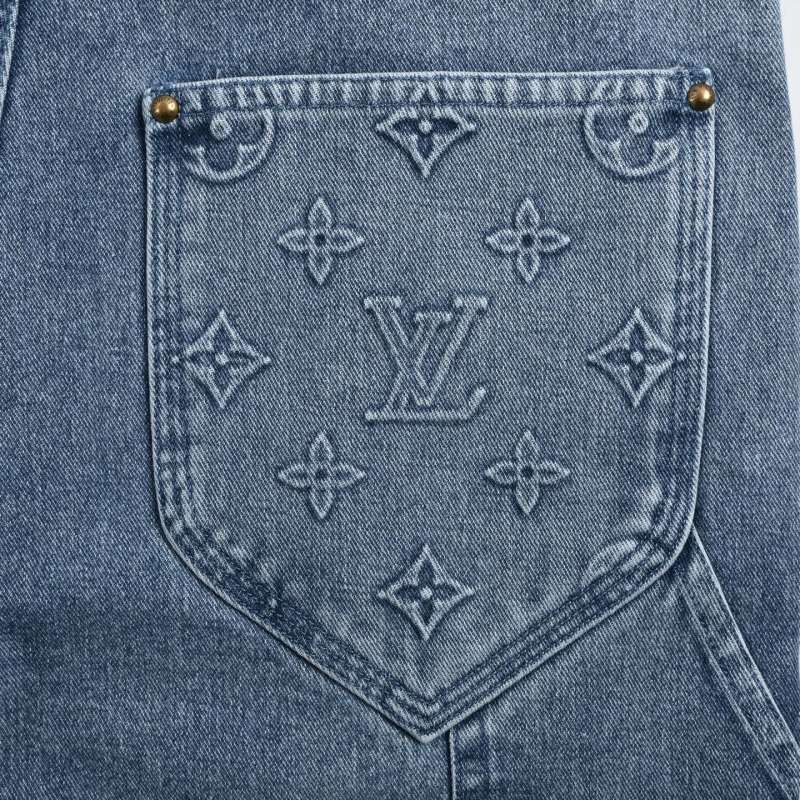 Blue Denim Shorts with Monogram Print view