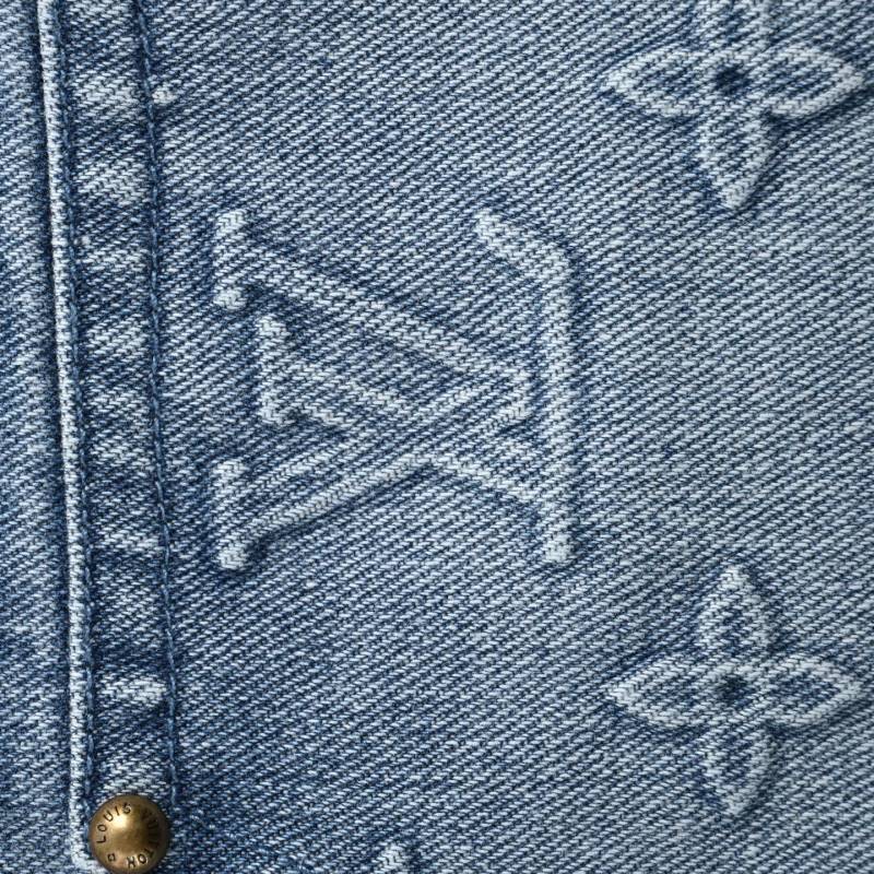 Blue Denim Shorts with Monogram Print view