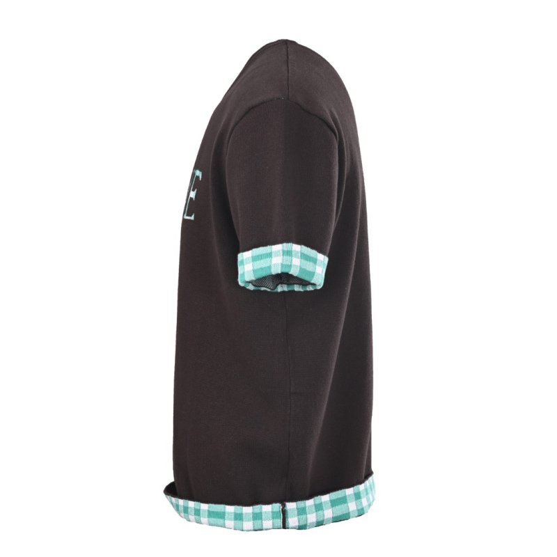 Loewe Brown Logo T-Shirt with Green Checkered Sleeves view