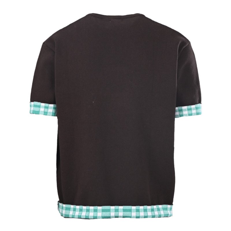 Loewe Brown Logo T-Shirt with Green Checkered Sleeves view