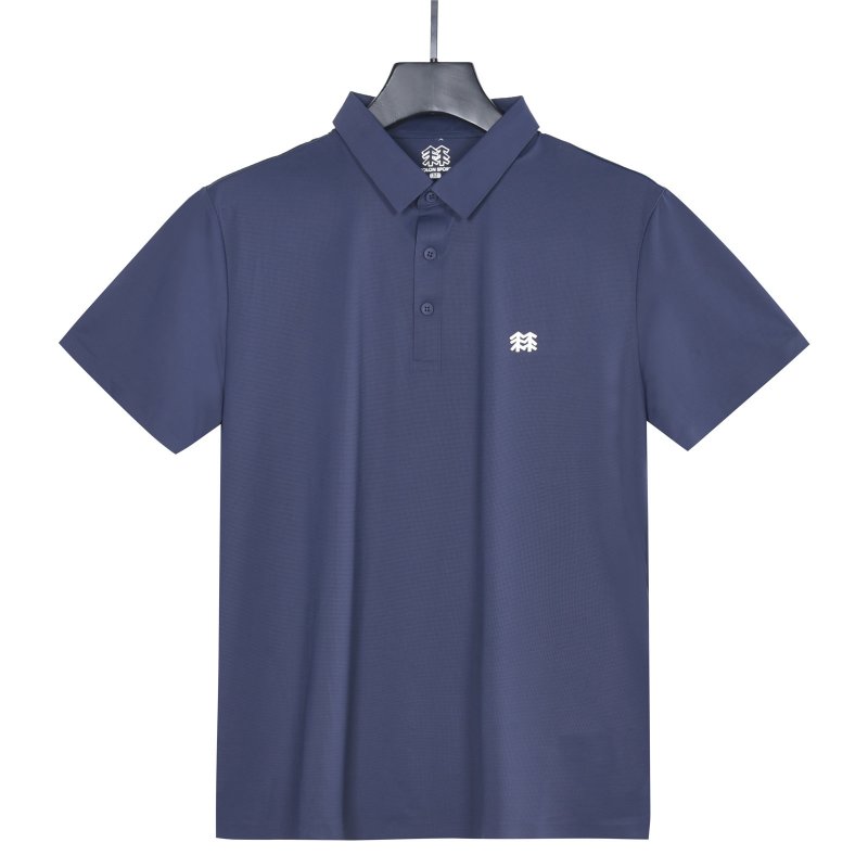 Navy Waffle Weave Ice Silk Cotton Polo Shirt