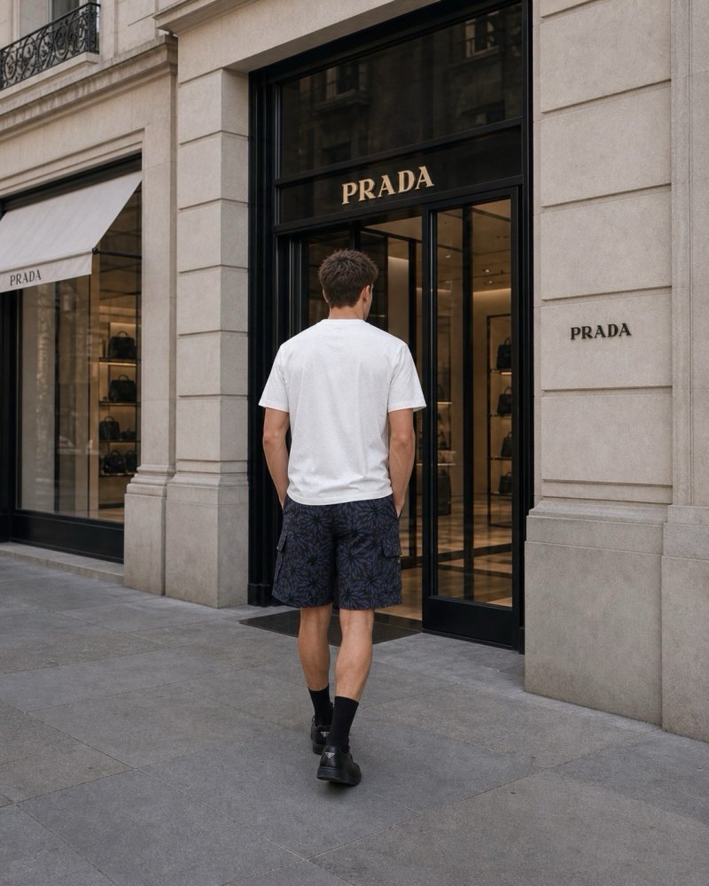 Prada Navy Leaf Print Shorts view