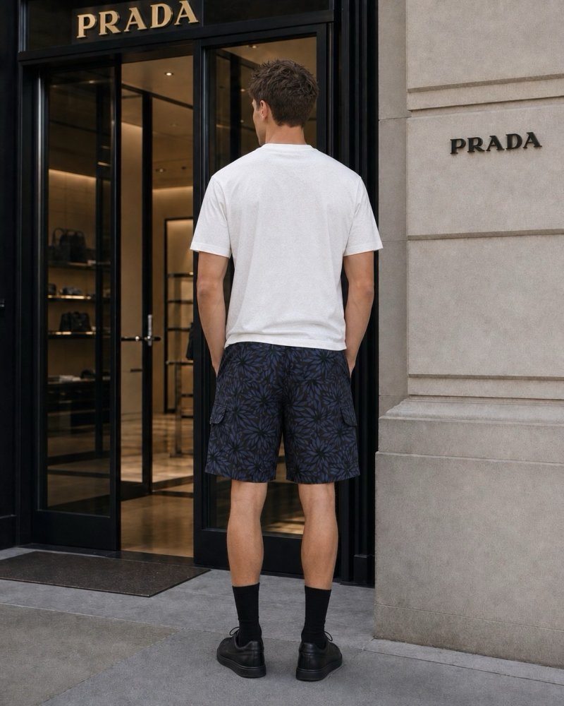 Prada Navy Leaf Print Shorts view