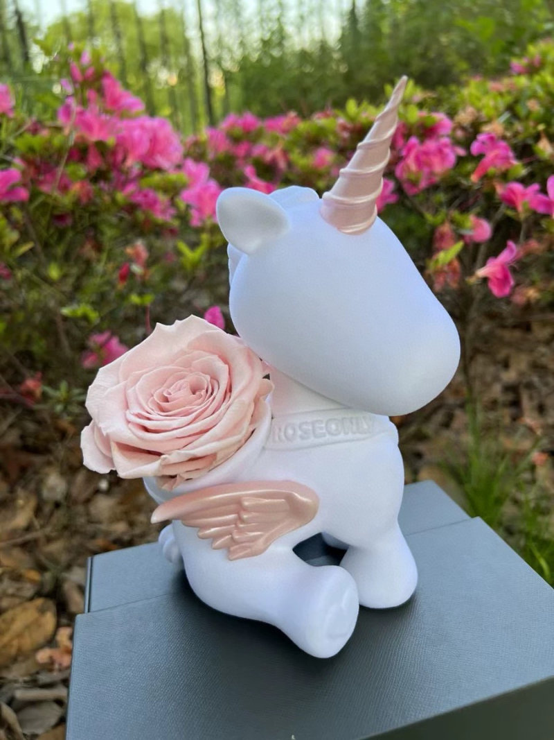 Sweetheart Unicorn Eternal Flower Figurine - White & Pink view