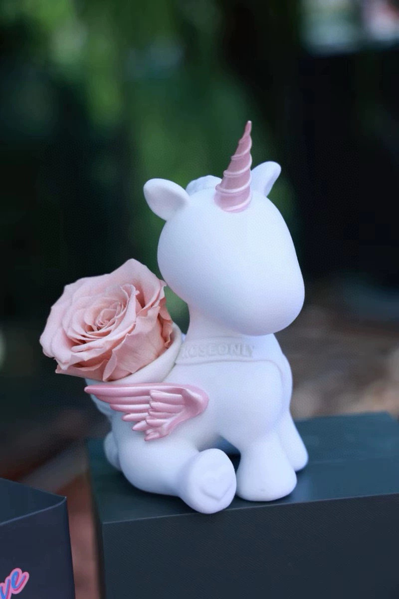 Sweetheart Unicorn Eternal Flower Figurine - White & Pink view