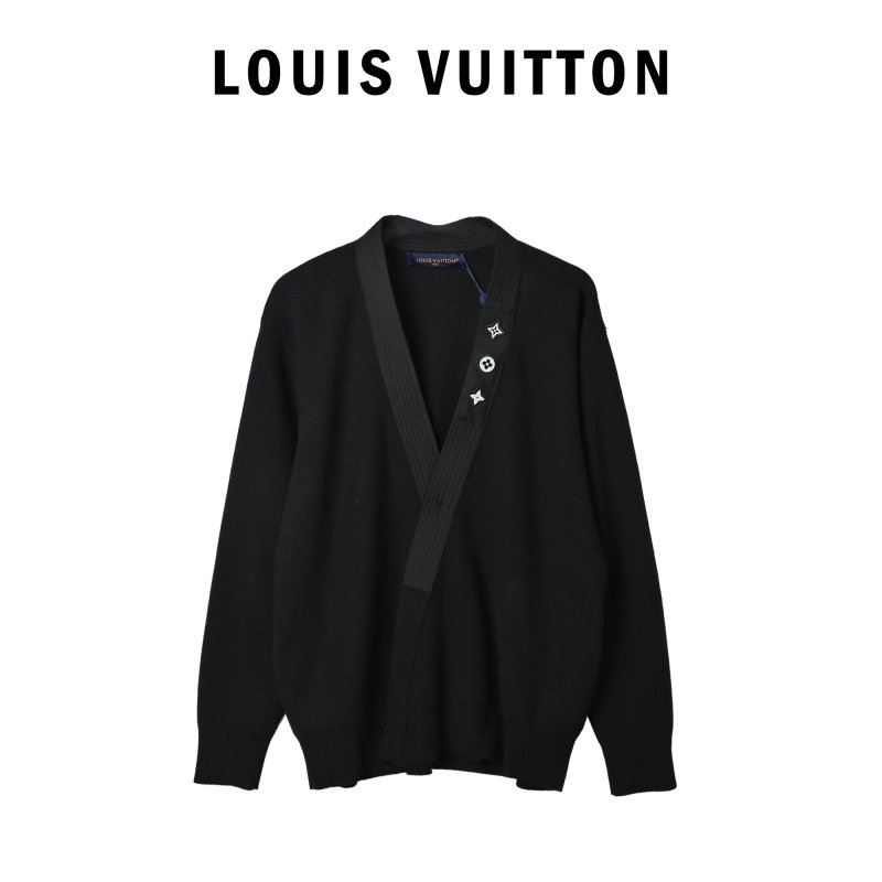 Louis Vuitton Black Wool Knit Sweater with Monogram Trim view