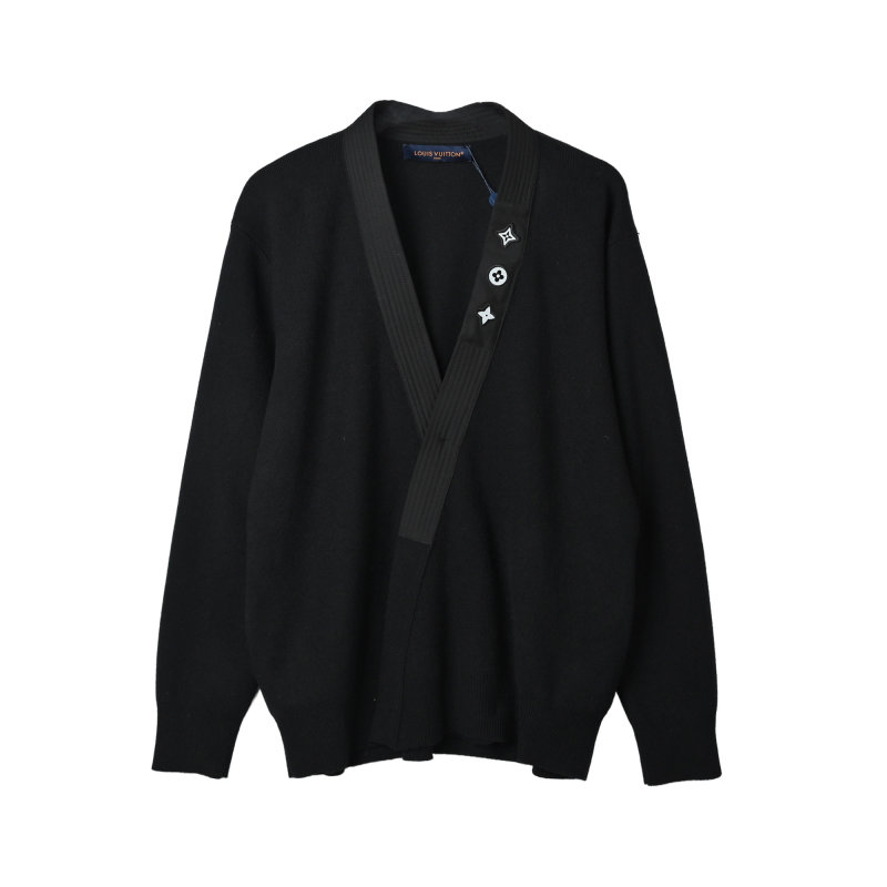 Louis Vuitton Black Wool Knit Sweater with Monogram Trim view
