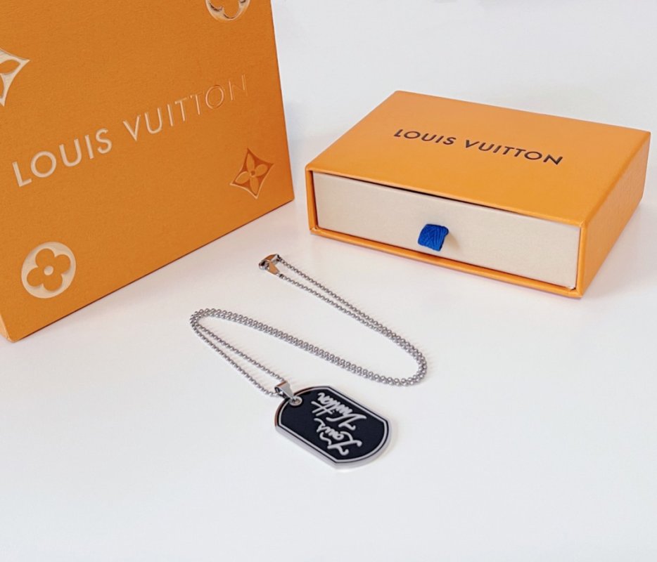 Louis Vuitton Virgil Abloh Signature Dog Tag Necklace Silver view