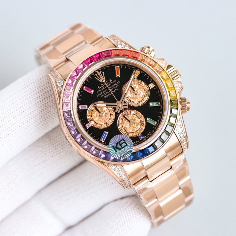 Rolex Daytona Rainbow Chronograph Gold Black Dial view