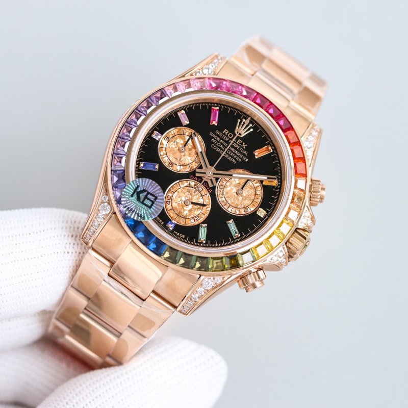Rolex Daytona Rainbow Chronograph Gold Black Dial view