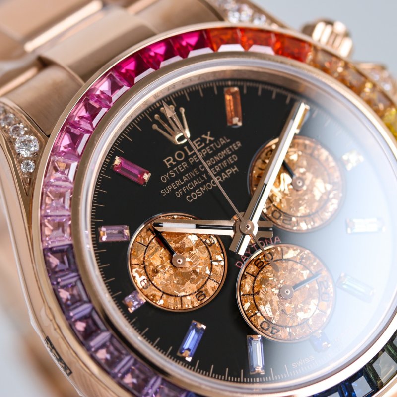 Rolex Daytona Rainbow Chronograph Gold Black Dial view