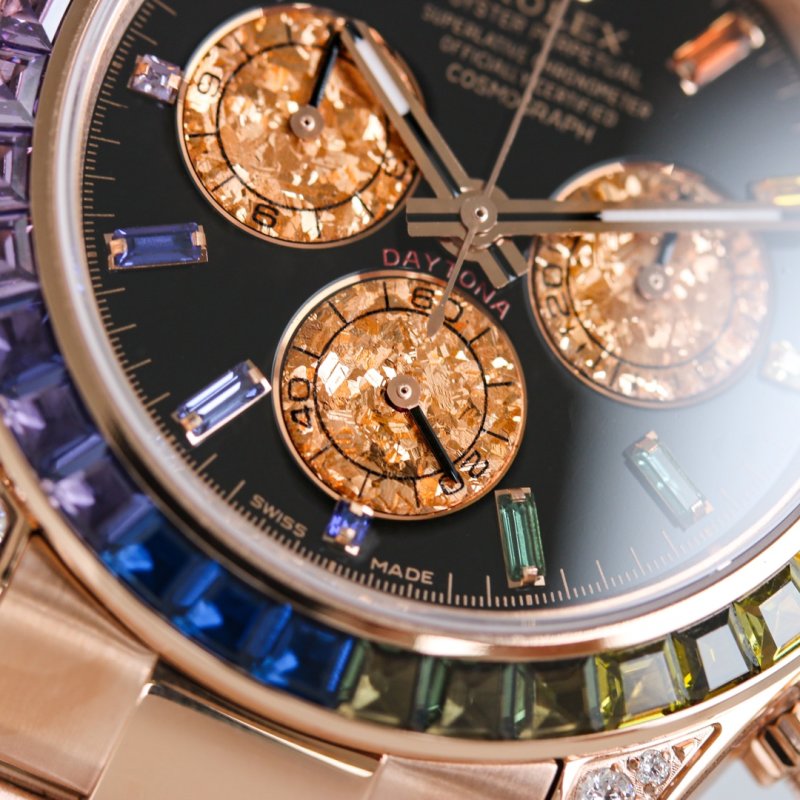 Rolex Daytona Rainbow Chronograph Gold Black Dial view
