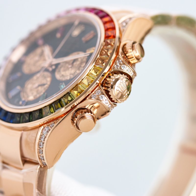 Rolex Daytona Rainbow Chronograph Gold Black Dial view