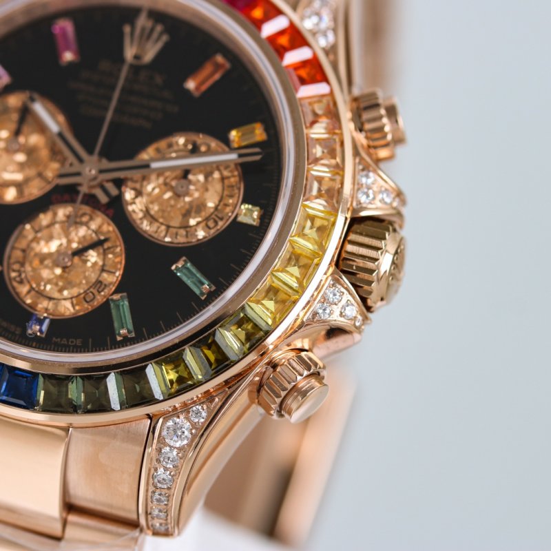 Rolex Daytona Rainbow Chronograph Gold Black Dial view