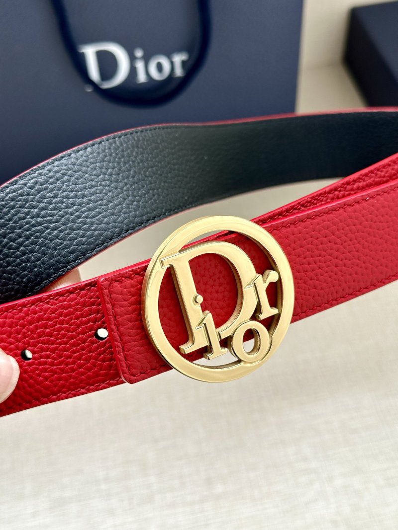 Dior CD Oblique Red Leather Belt with Gold-Tone Buckle view