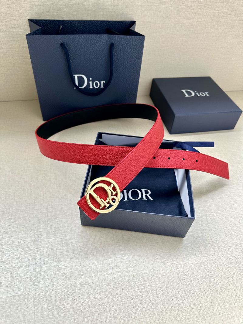 Dior CD Oblique Red Leather Belt with Gold-Tone Buckle view