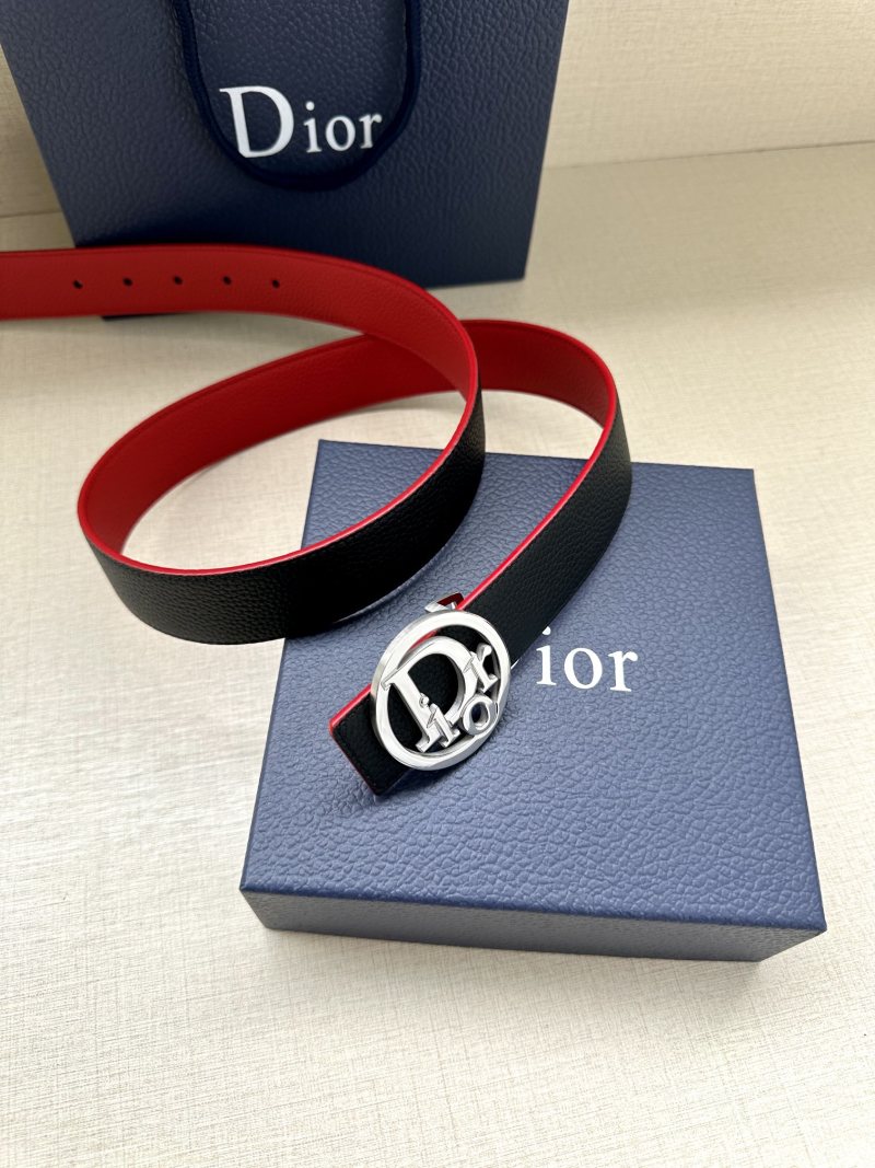 Dior CD Oblique Red Leather Belt with Gold-Tone Buckle view