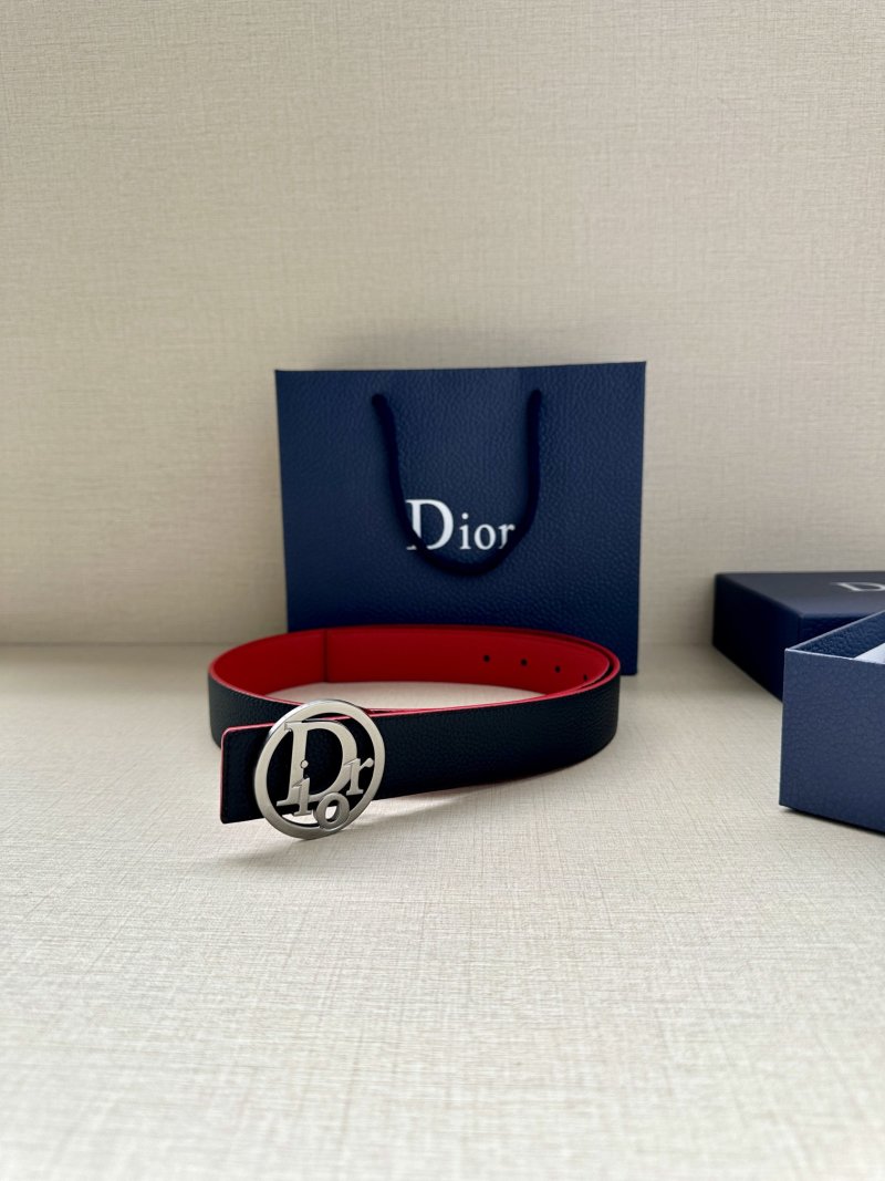 Dior CD Oblique Red Leather Belt with Gold-Tone Buckle view