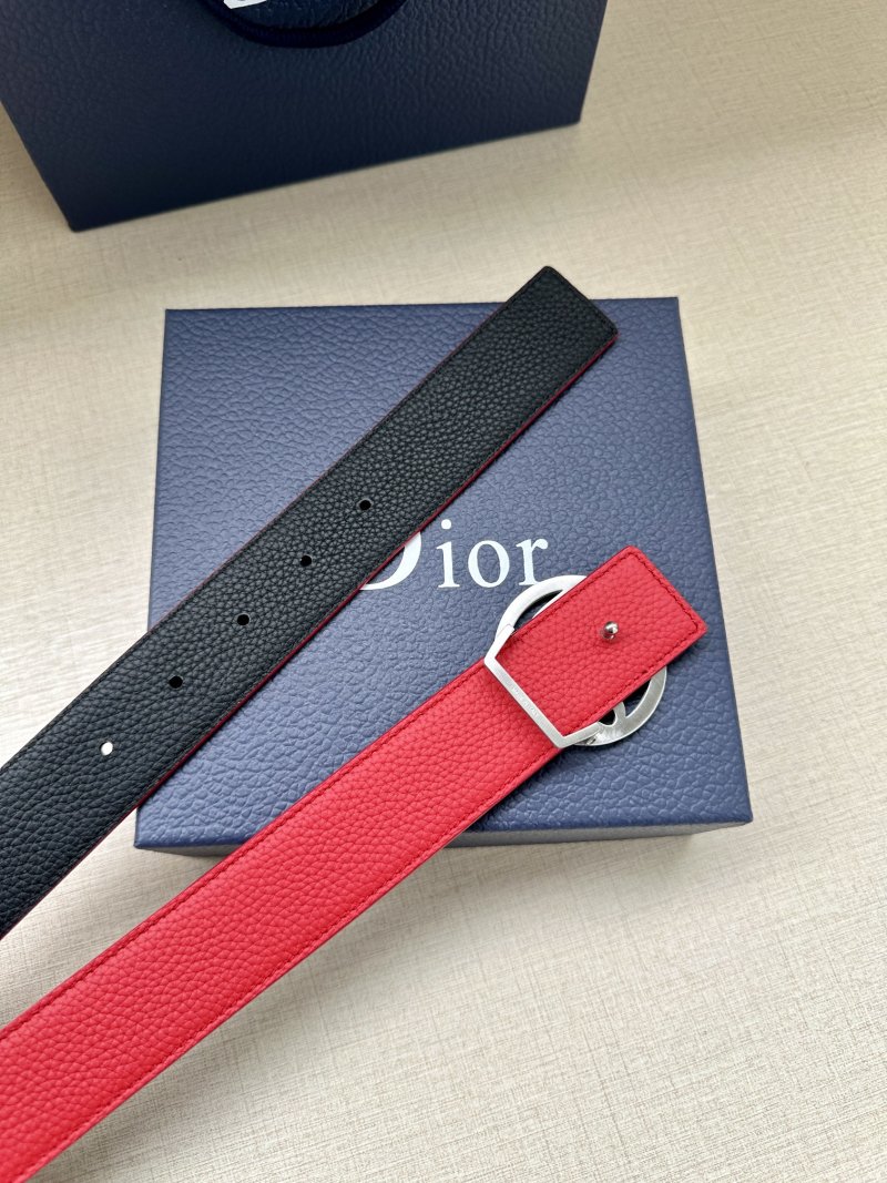 Dior CD Oblique Red Leather Belt with Gold-Tone Buckle view