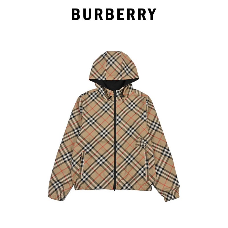 Burberry Check Hooded Windbreaker Jacket Beige view
