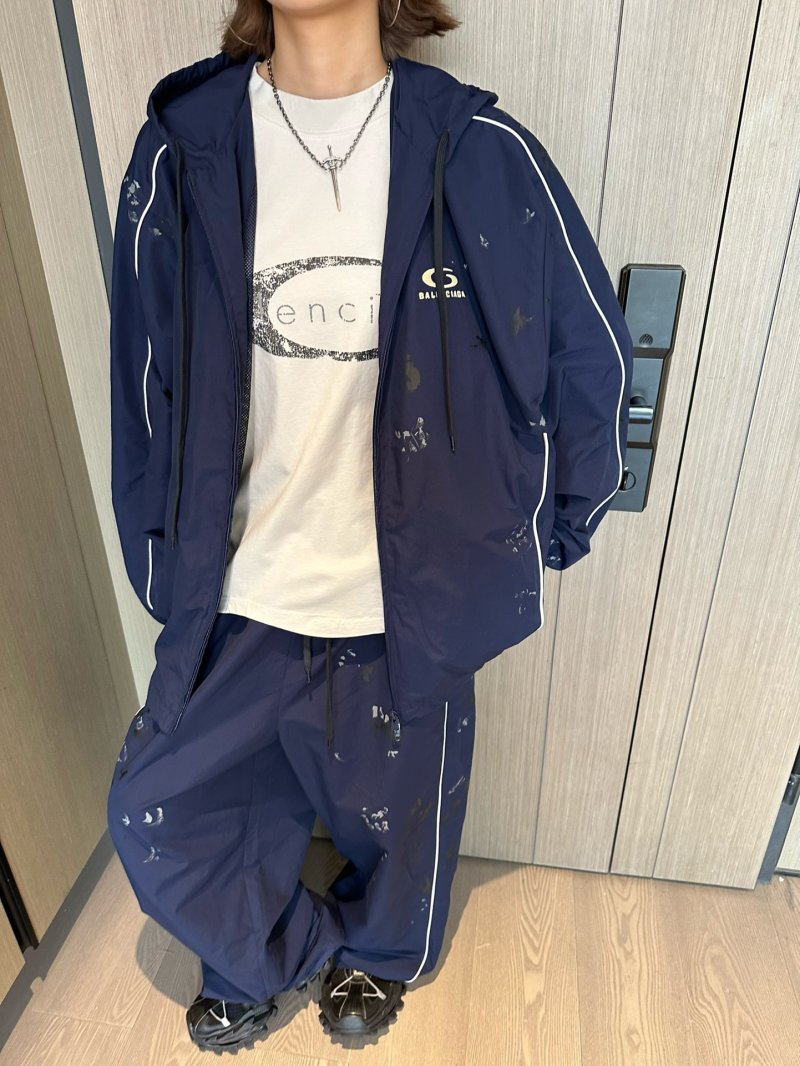 Balenciaga Navy Distressed Track Pants view