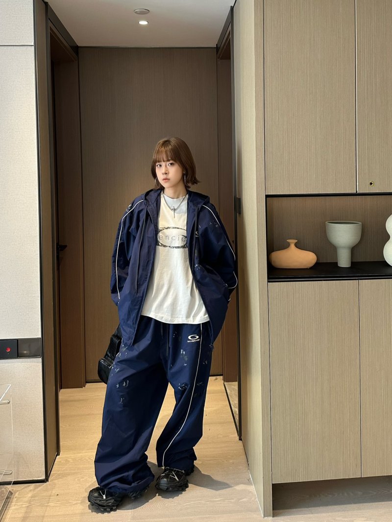 Balenciaga Navy Distressed Track Pants view