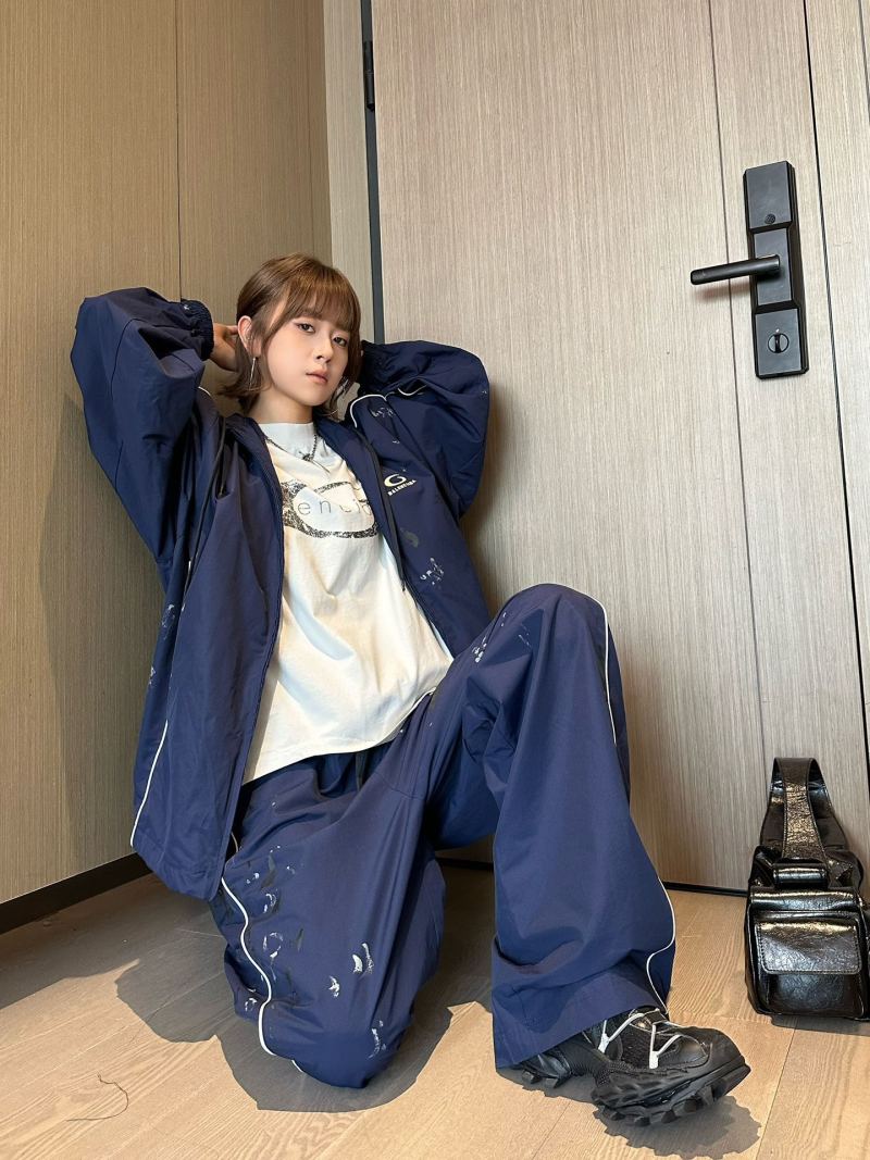 Balenciaga Navy Distressed Track Pants view
