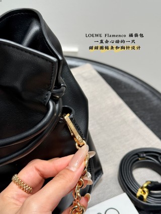 Loewe Flamenco Purse Black Leather Bucket Bag Gold Chain view 3