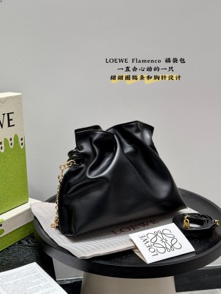 Loewe Flamenco Purse Black Leather Bucket Bag Gold Chain view 7