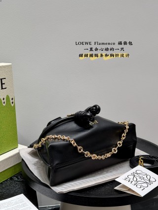 Loewe Flamenco Purse Black Leather Bucket Bag Gold Chain view 8