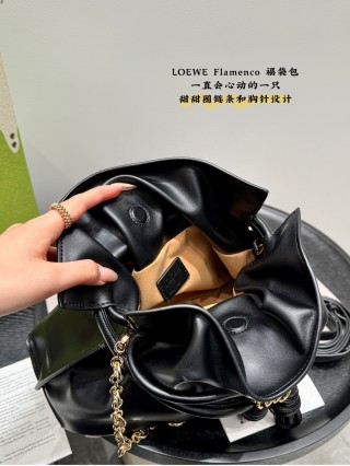 Loewe Flamenco Purse Black Leather Bucket Bag Gold Chain view 9