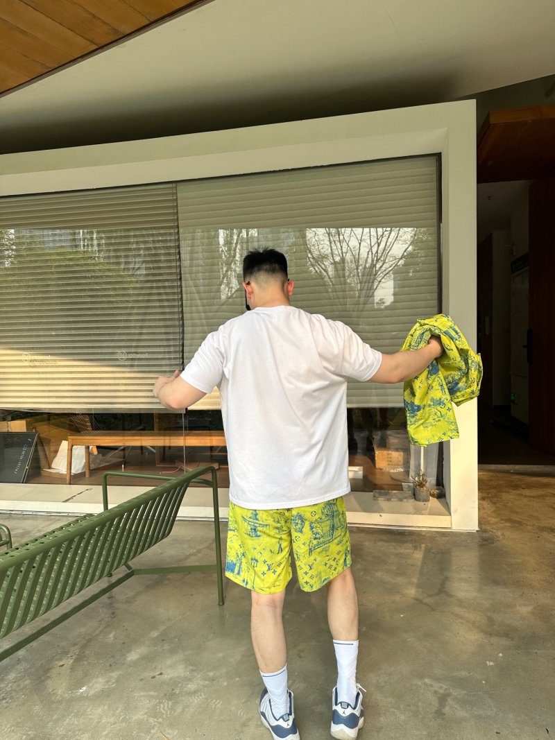 Neon Yellow Tropical Print Swim Shorts