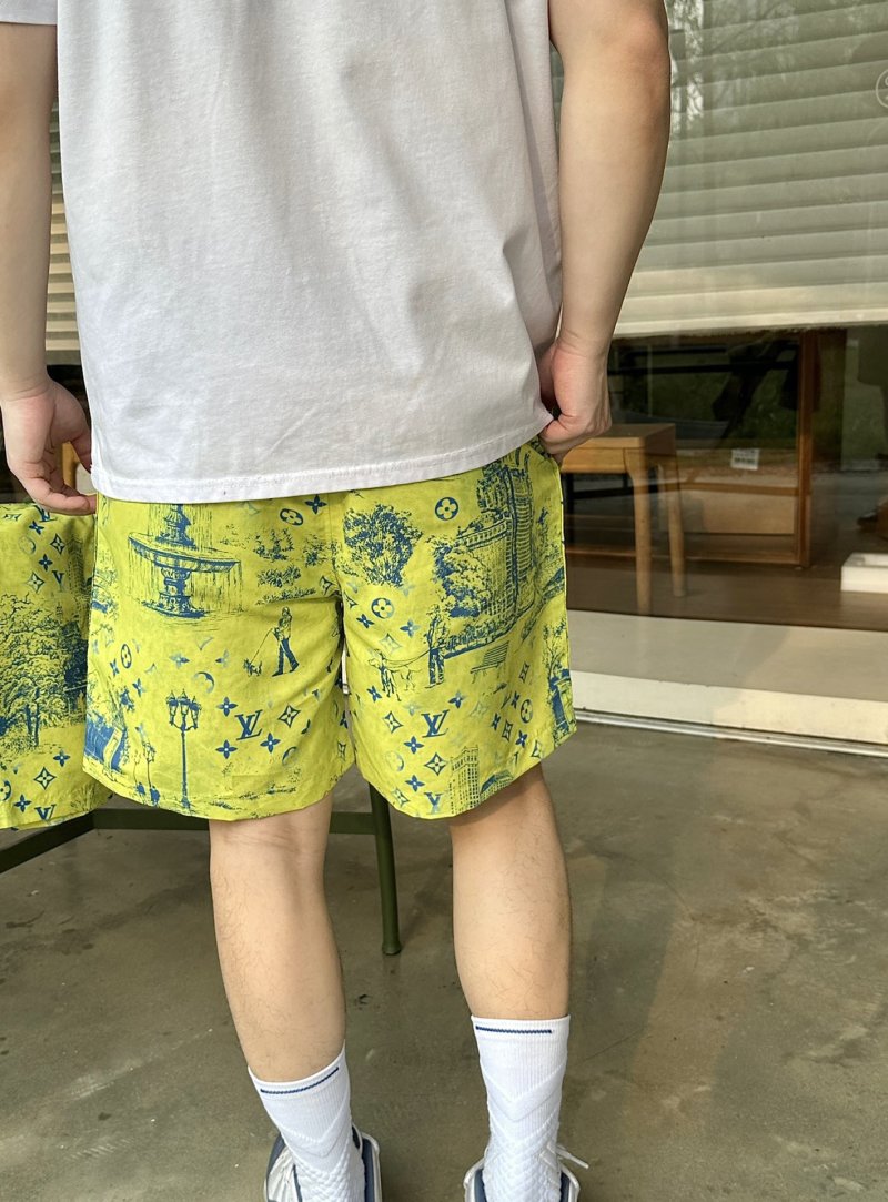 Neon Yellow Tropical Print Swim Shorts view