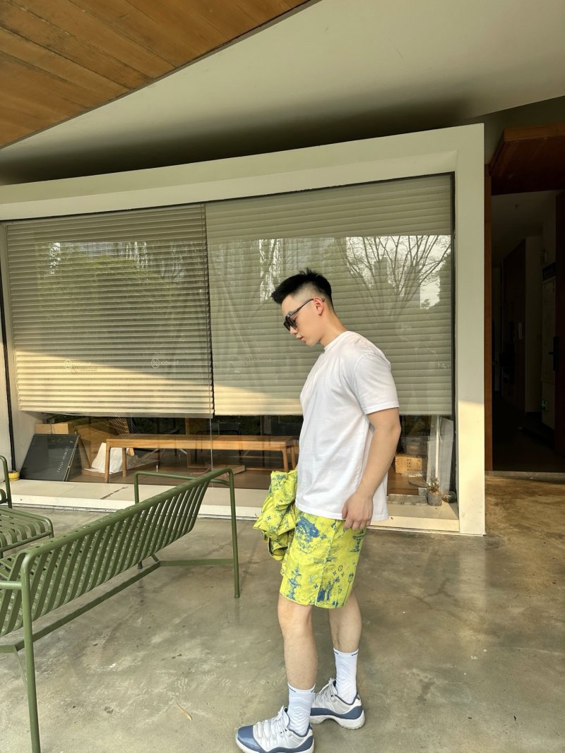 Neon Yellow Tropical Print Swim Shorts view