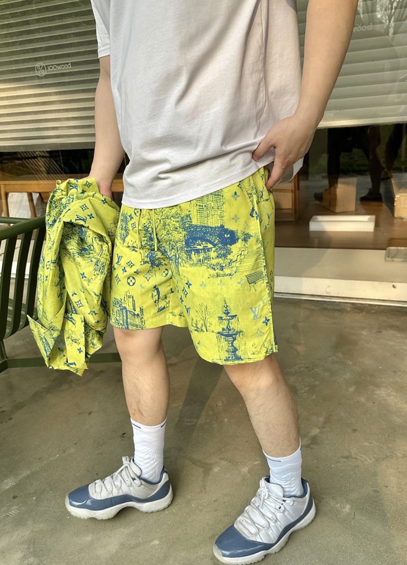 Neon Yellow Tropical Print Swim Shorts view