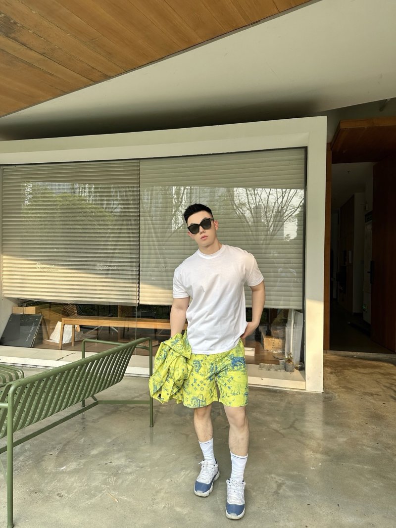 Neon Yellow Tropical Print Swim Shorts view