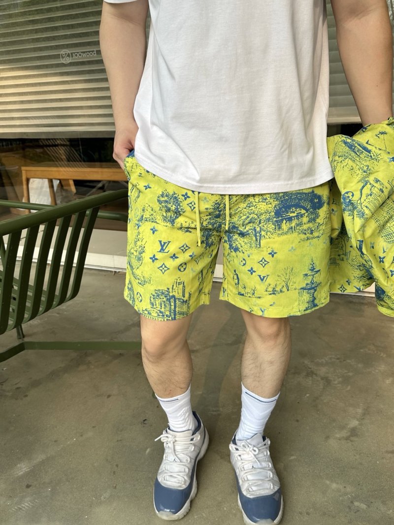 Neon Yellow Tropical Print Swim Shorts view