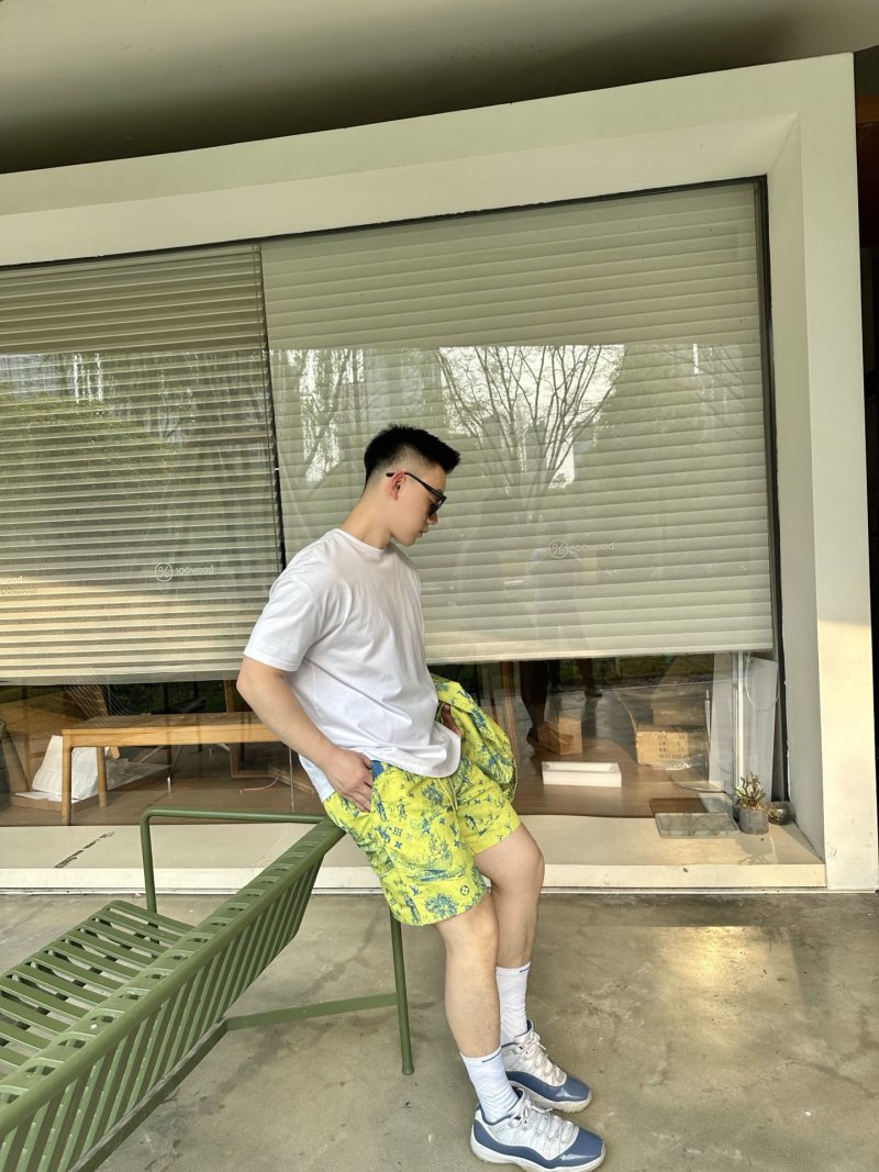 Neon Yellow Tropical Print Swim Shorts view