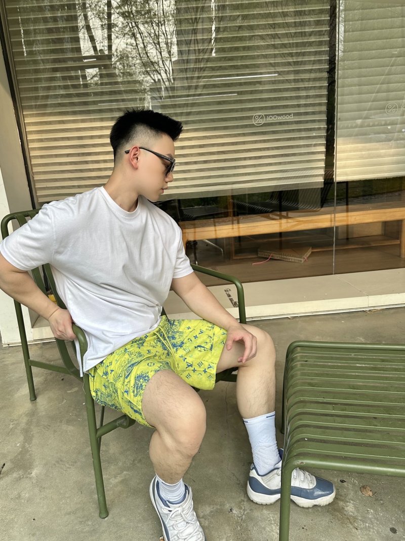 Neon Yellow Tropical Print Swim Shorts view