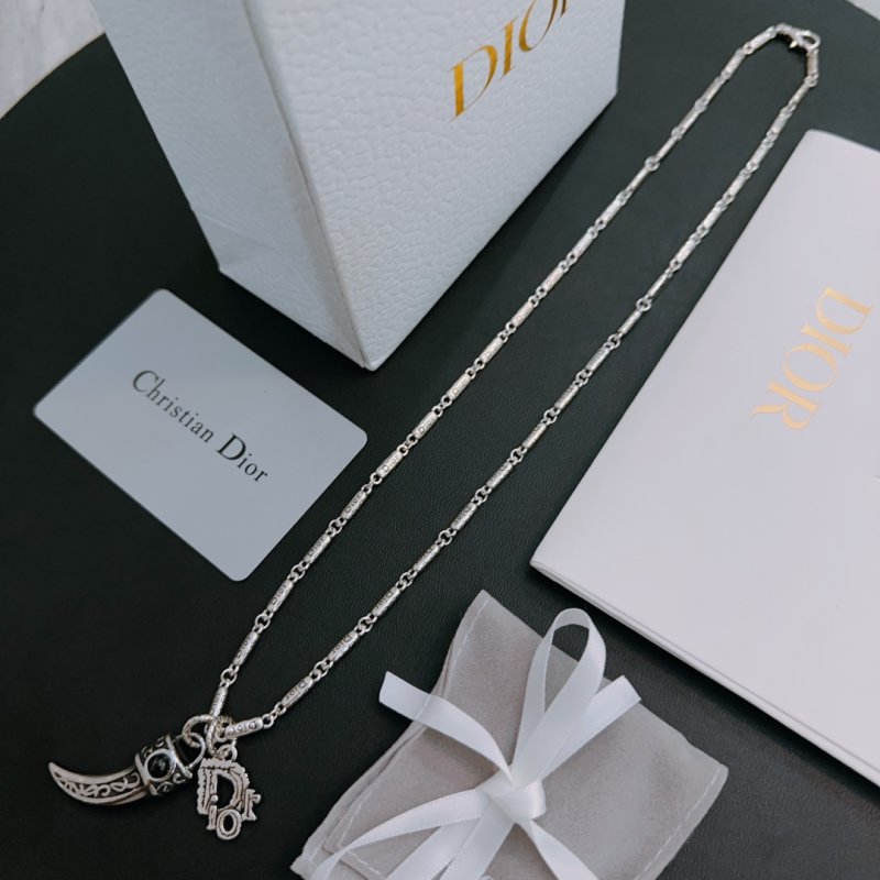 Dior Silver Vintage Crescent Pendant Necklace