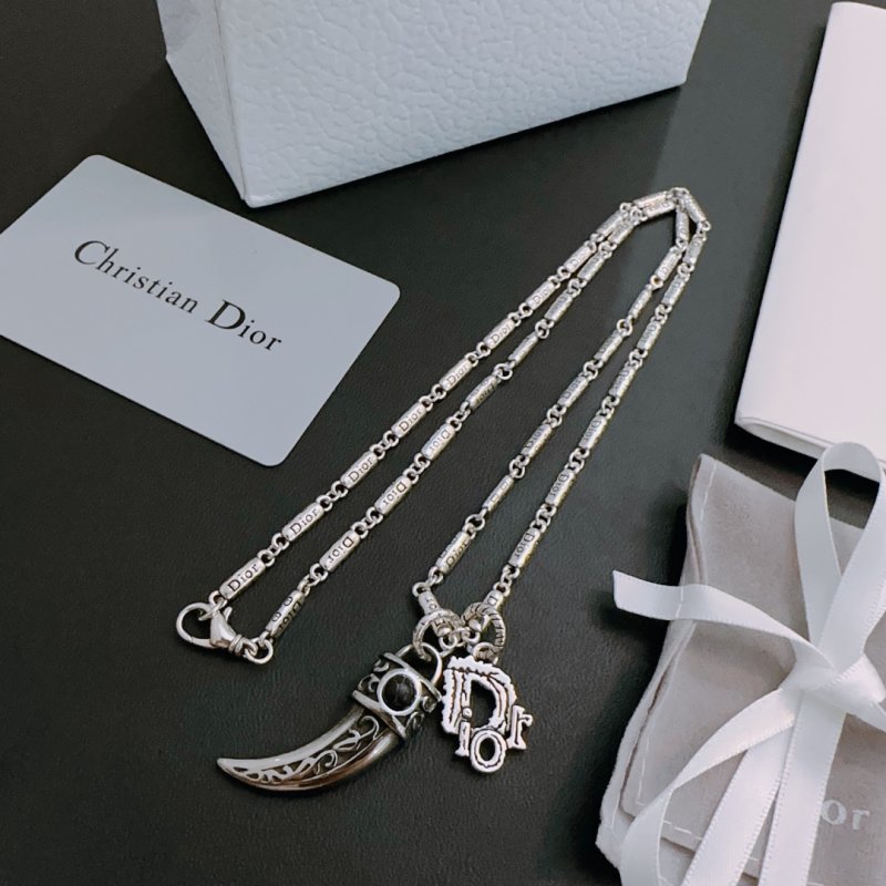 Dior Silver Vintage Crescent Pendant Necklace view