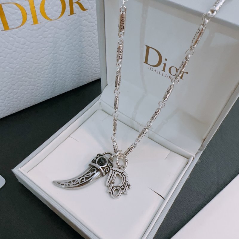 Dior Silver Vintage Crescent Pendant Necklace view