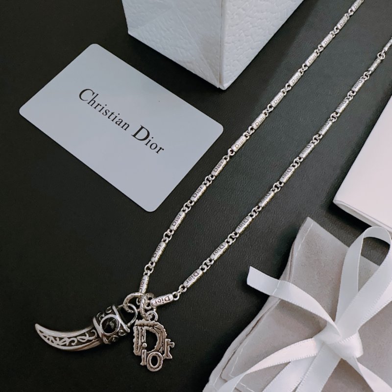 Dior Silver Vintage Crescent Pendant Necklace view