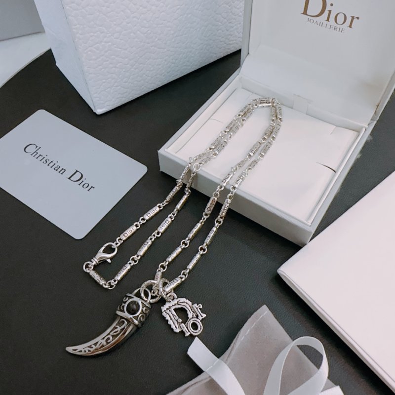 Dior Silver Vintage Crescent Pendant Necklace view
