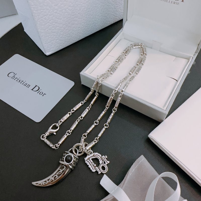 Dior Silver Vintage Crescent Pendant Necklace view